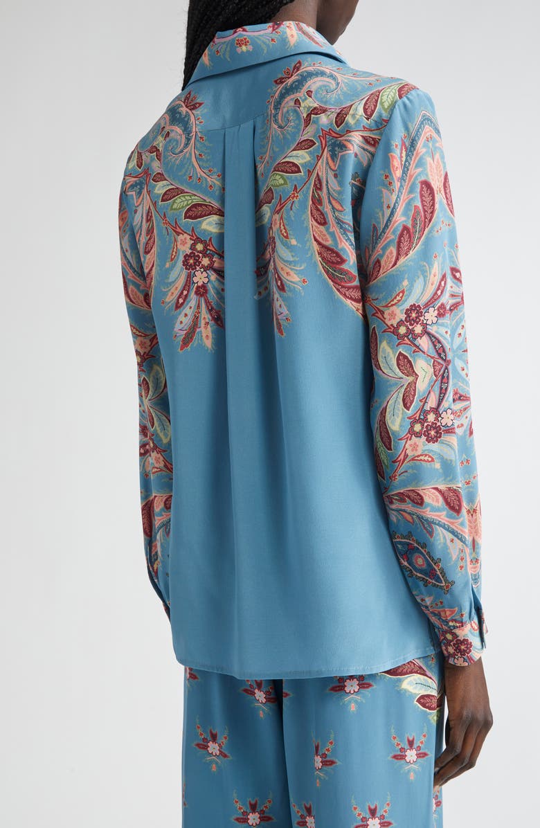 Etro Paisley Silk Button-Up Shirt, Alternate, color, Printed Blue Base