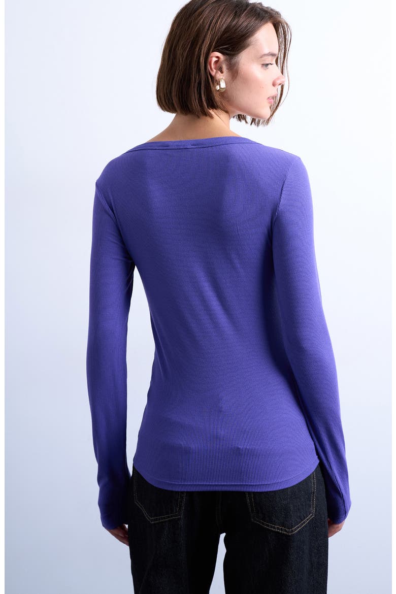 Scoop Neck Long Sleeve Rib Top, Alternate, color, PURPLE