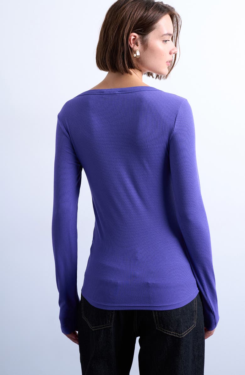 Topshop Scoop Neck Long Sleeve Rib Top, Alternate, color, Purple