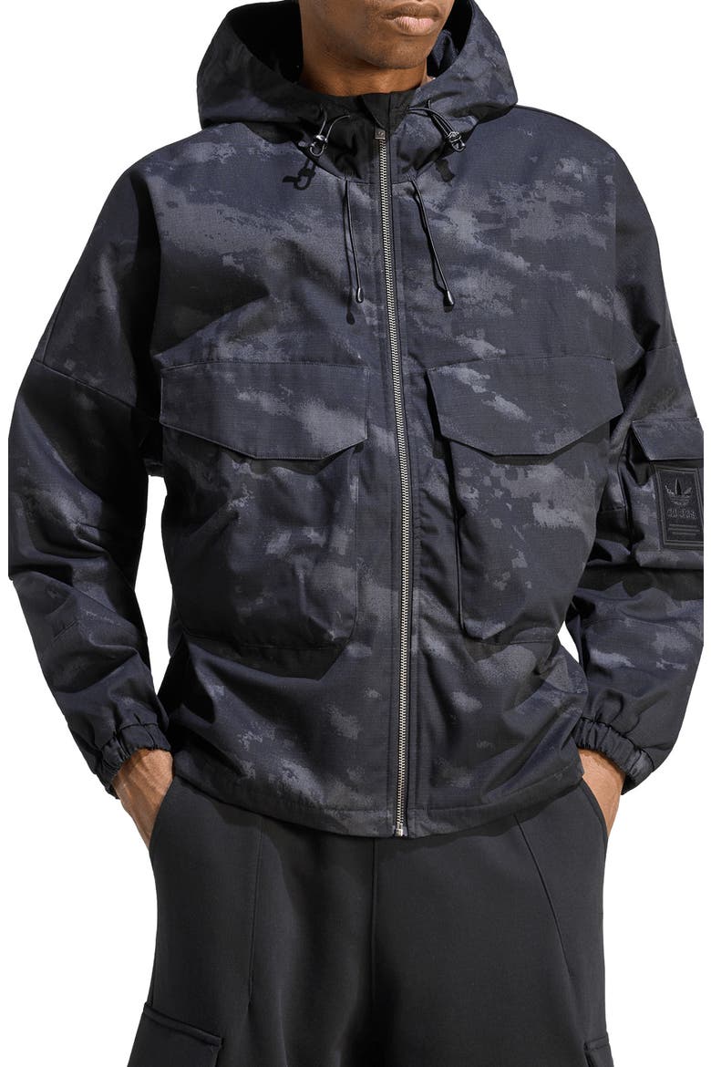 Camo Hooded Windbreaker, Main, color, BLACK