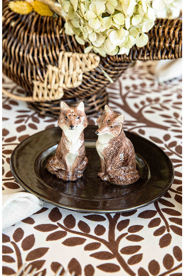 Clever Creatures Fox Salt & Pepper Shaker Set, Alternate, color, WALNUT