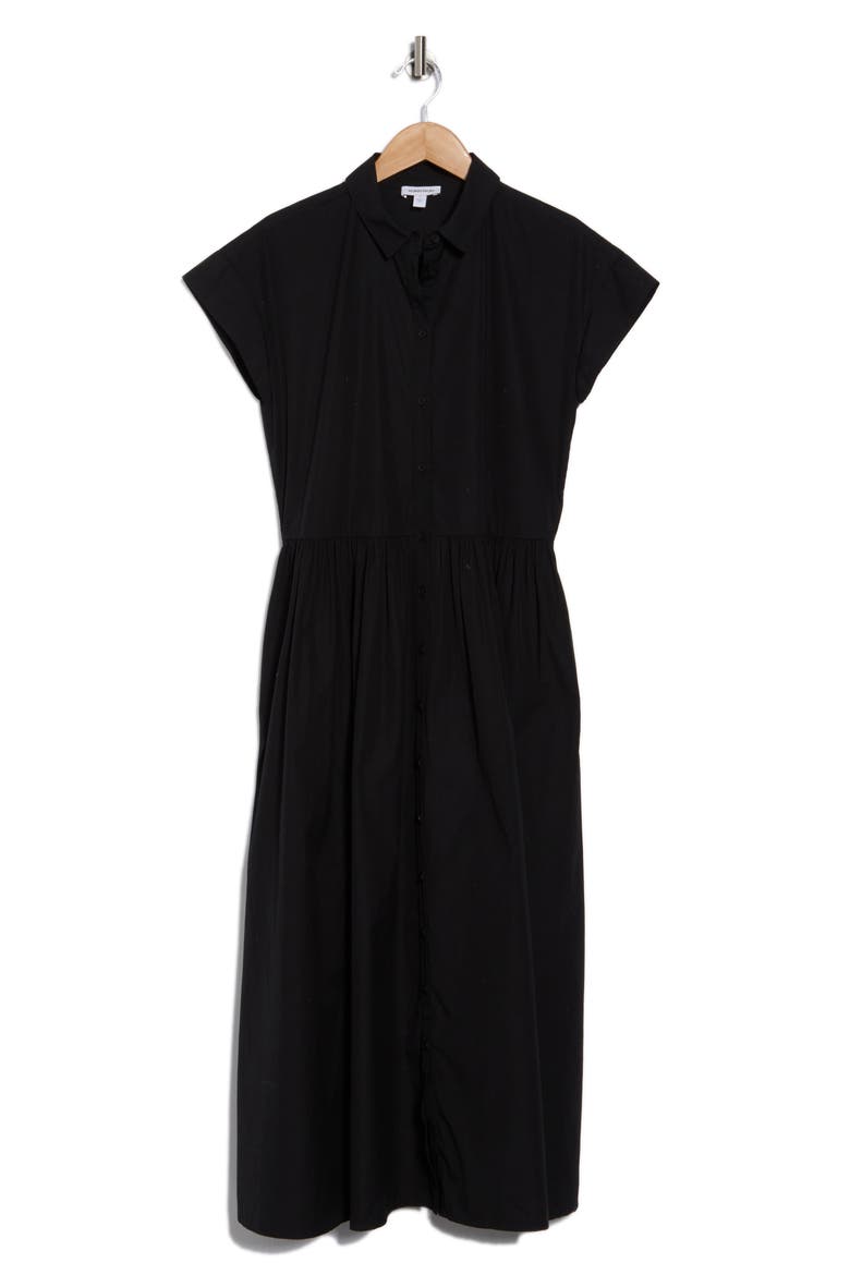 Drop Waist Button Front Cotton Midi Dress, Alternate, color, BLACK