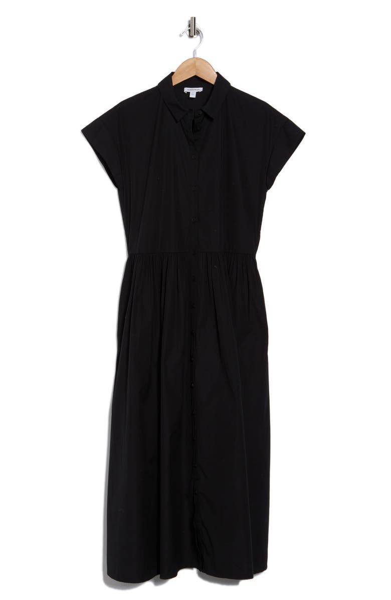 Drop Waist Button Front Cotton Midi Dress