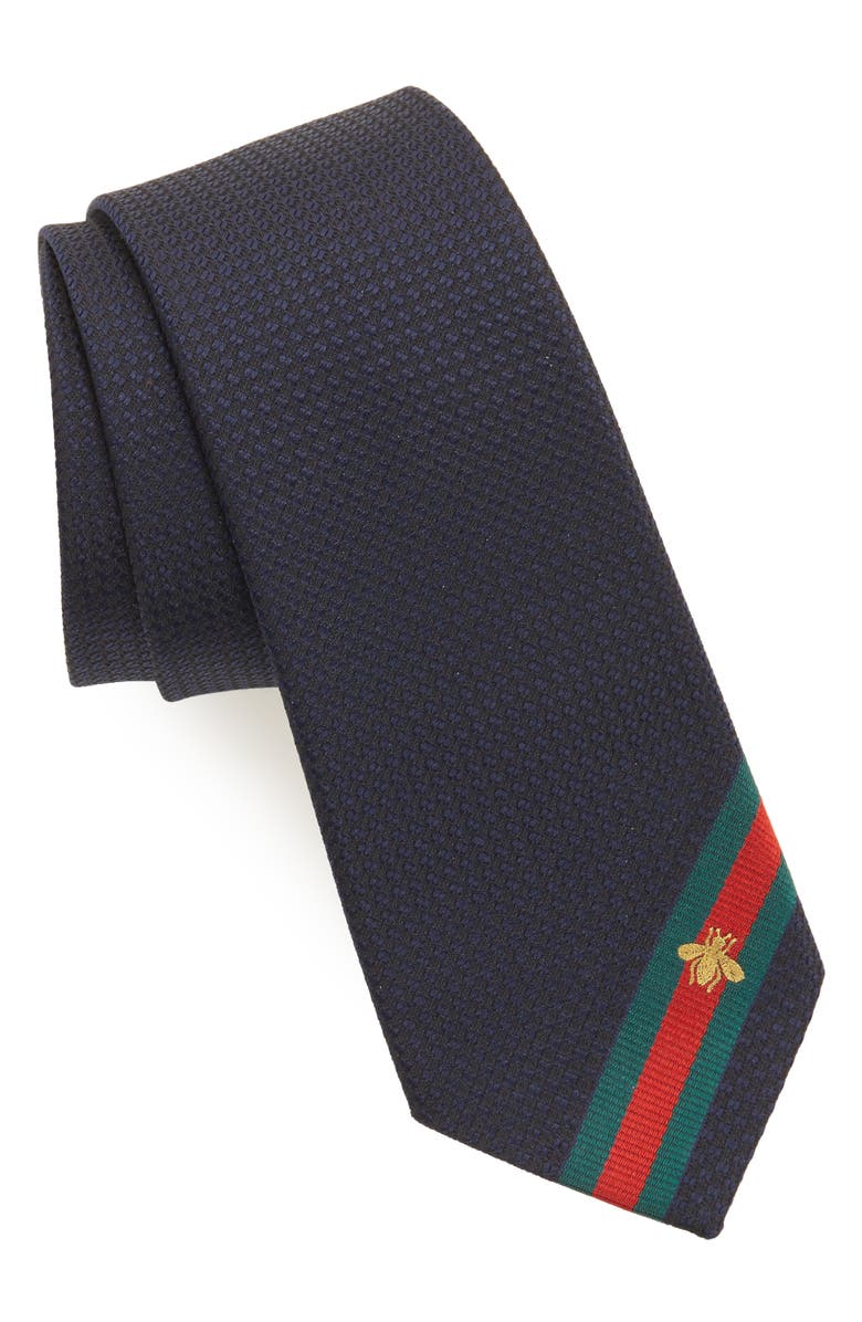 Gucci Bee Web Stripe Silk Tie, Main, color, 