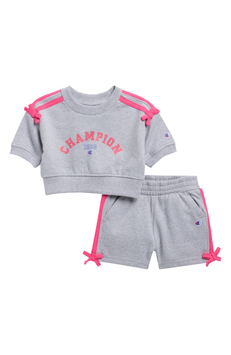 Champion Short Sleeve Sweatshirt & Sweatshorts Set, Main, color, Gray Heather