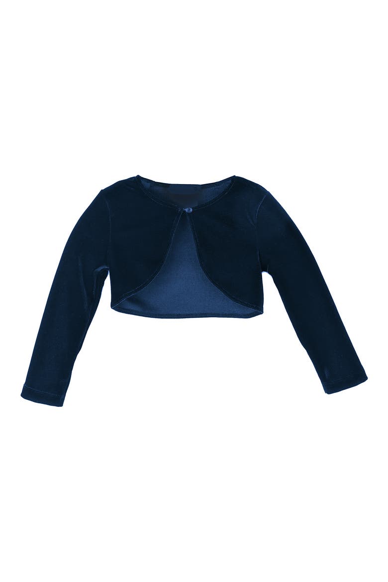 Kids' Velour Stretch Bolero, Main, color, NAVY