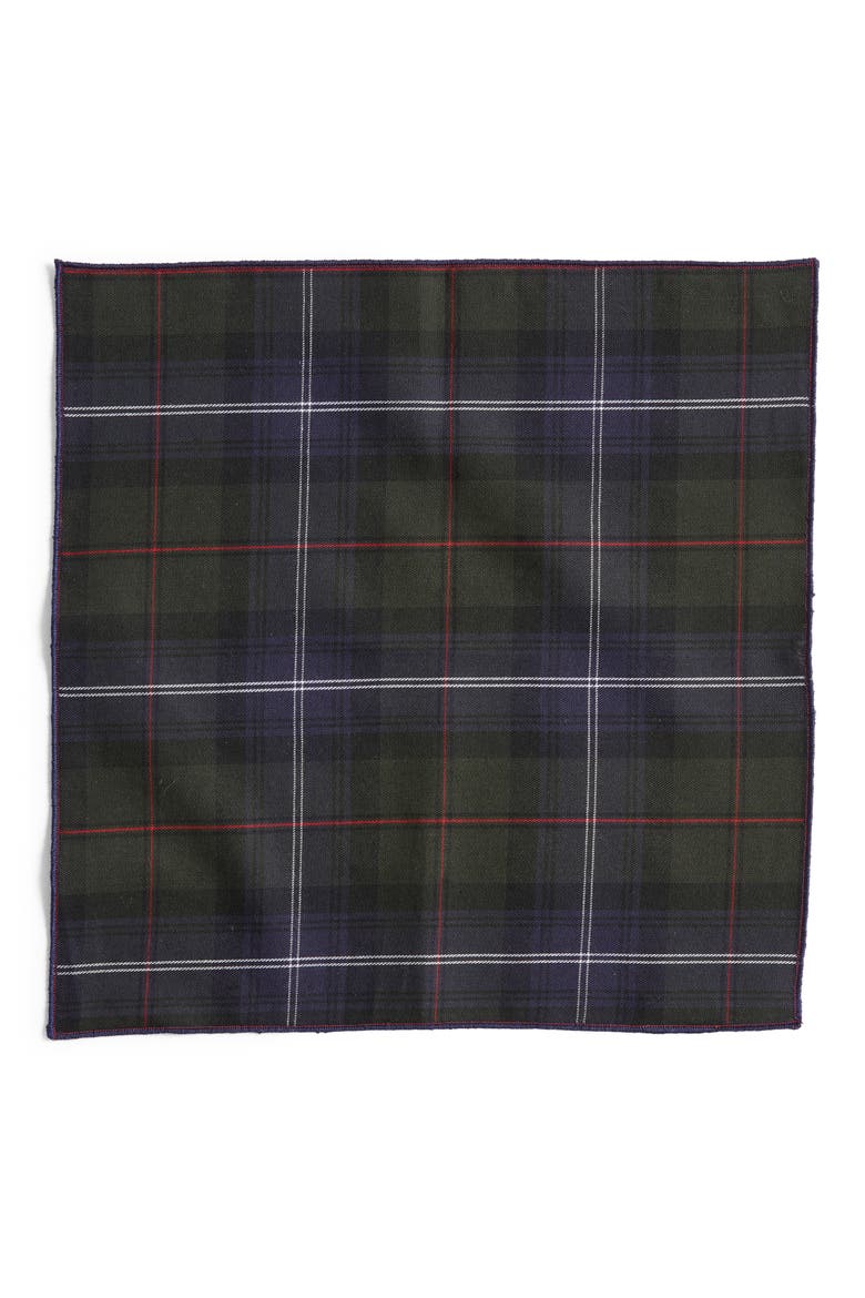Plaid Cotton Pocket Square, Alternate, color, NAVY