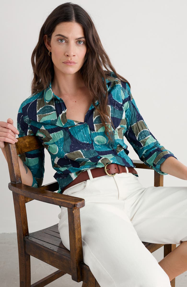 Seasalt Cornwall Larissa Floral Organic Cotton Button-Up Shirt, Alternate, color, Penwith Abstract Emulsion