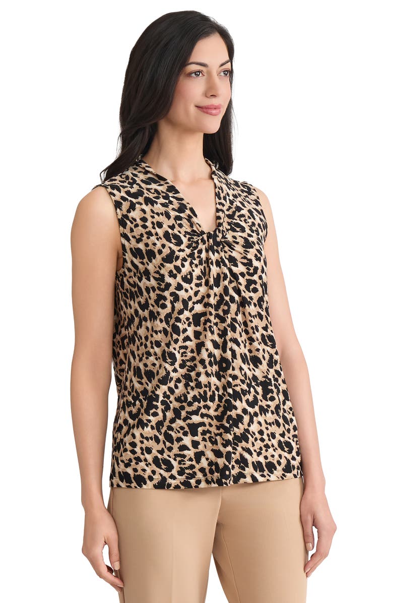 KASPER Leopard Print Knot Detail Sleeveless Knit Top, Alternate, color, Soft Sand Multi
