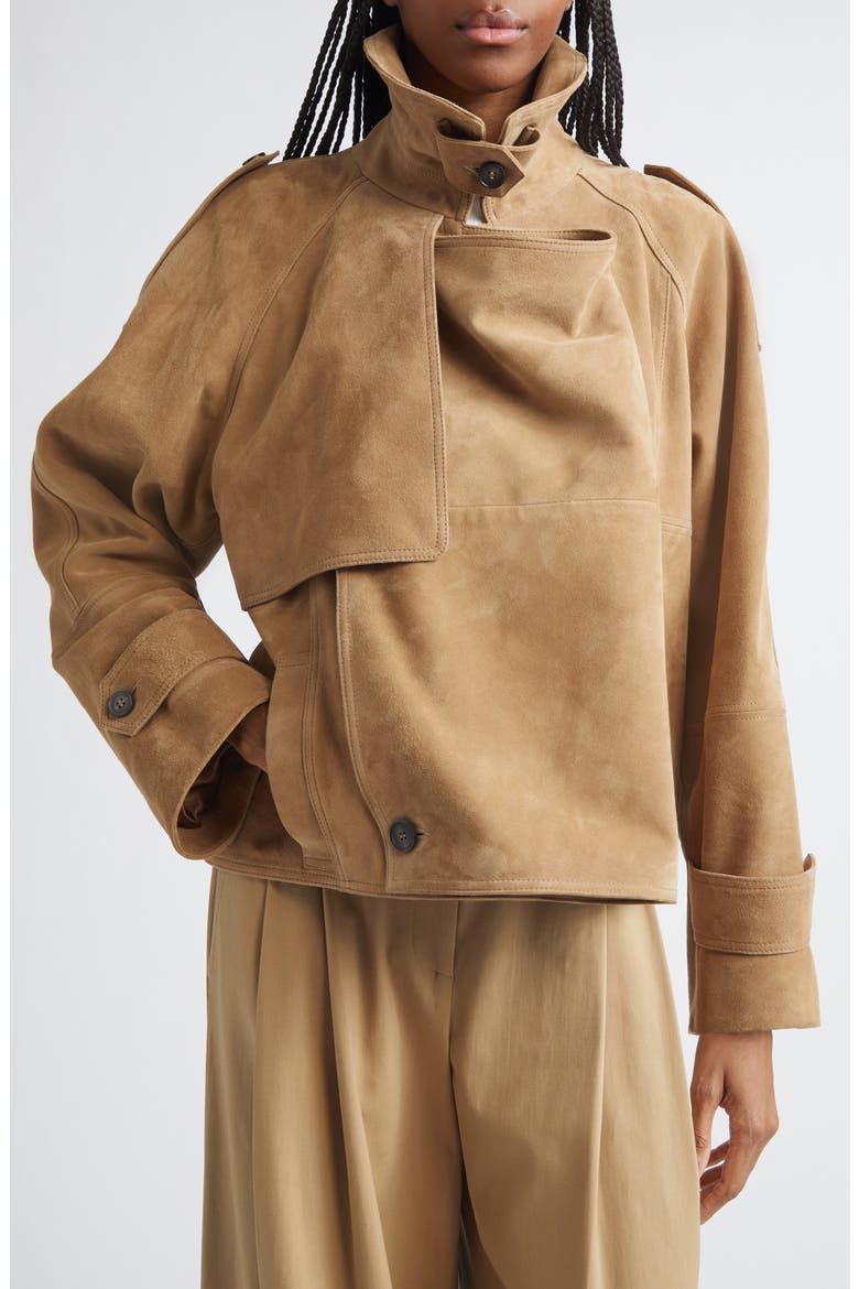 Cascade Double Breasted Suede Jacket, Alternate, color, SAND