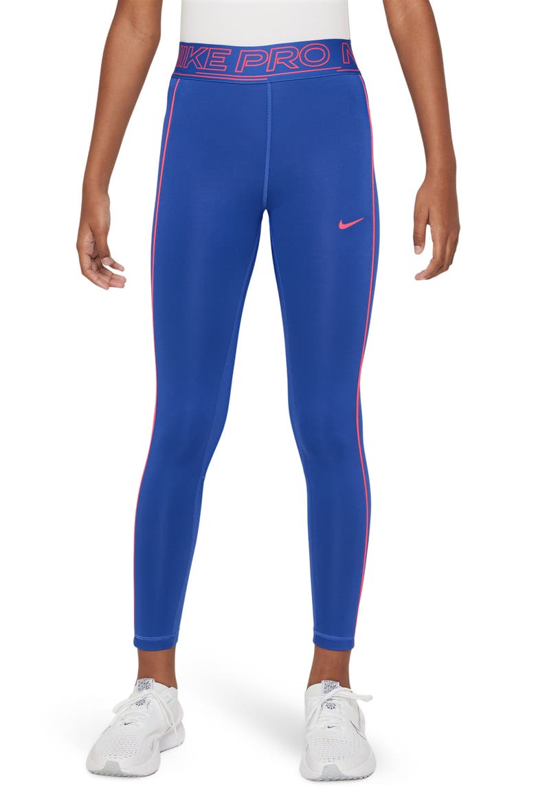 Kids' Nike Pro Dri-FIT Leggings, Main, color, GAME ROYAL/ ASTER PINK