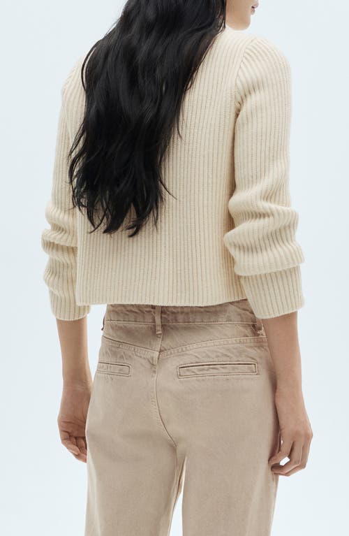 Mango Double Breasted Rib Sweater Jacket In Ecru