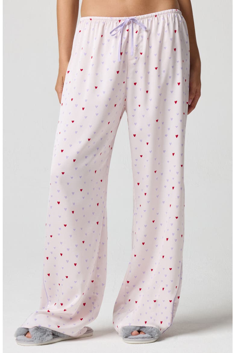Bow Satin Pajama Pants, Main, color, MULTI HEART
