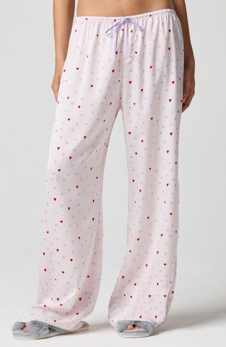 Florence by Mills Bow Satin Pajama Pants, Main, color, Multi Heart