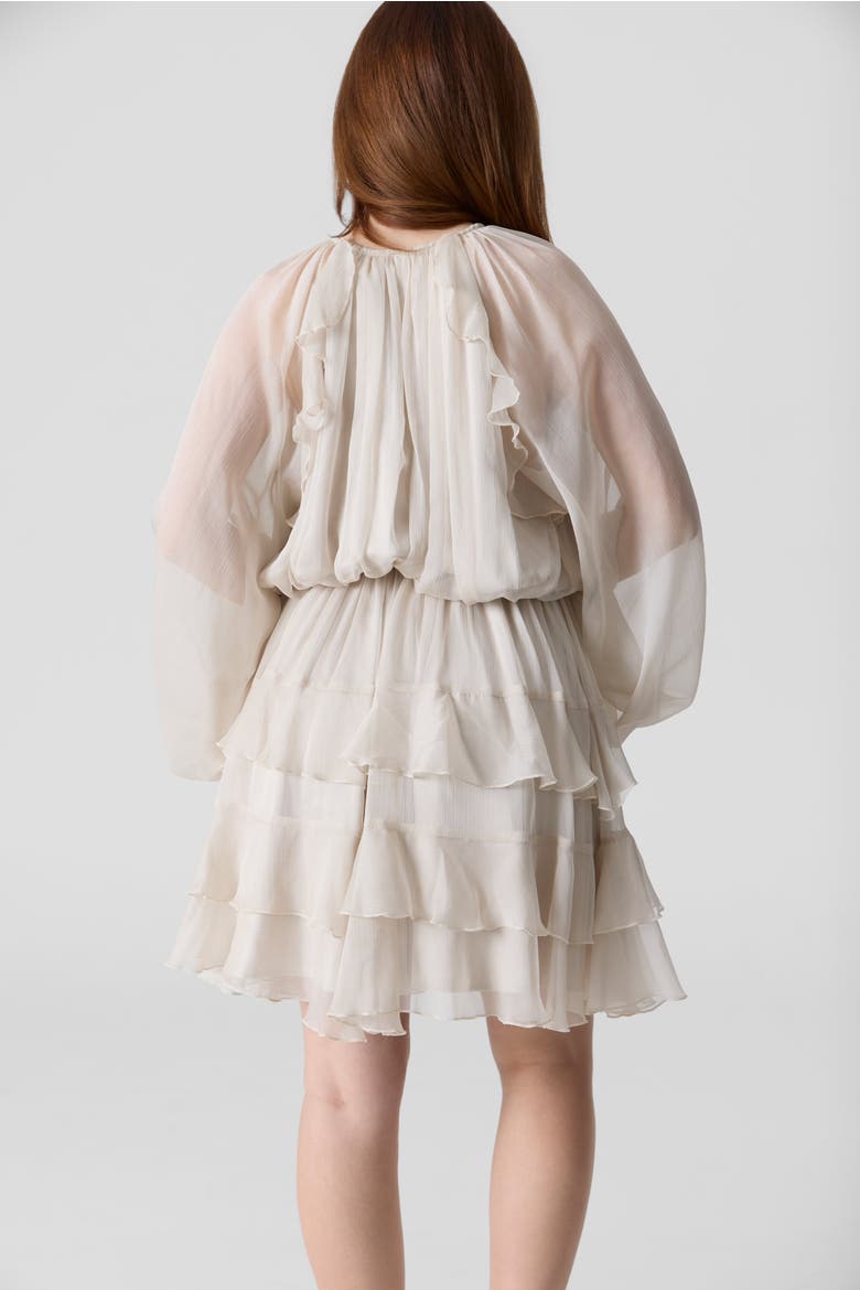 Silk Chiffon Tie Belt Short Dress, Alternate, color, Light Beige