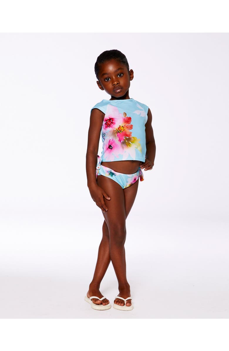 Deux par Deux Girl's Printed Two-Piece Swimsuit Turquoise And Pink Flowers, Alternate, color, 