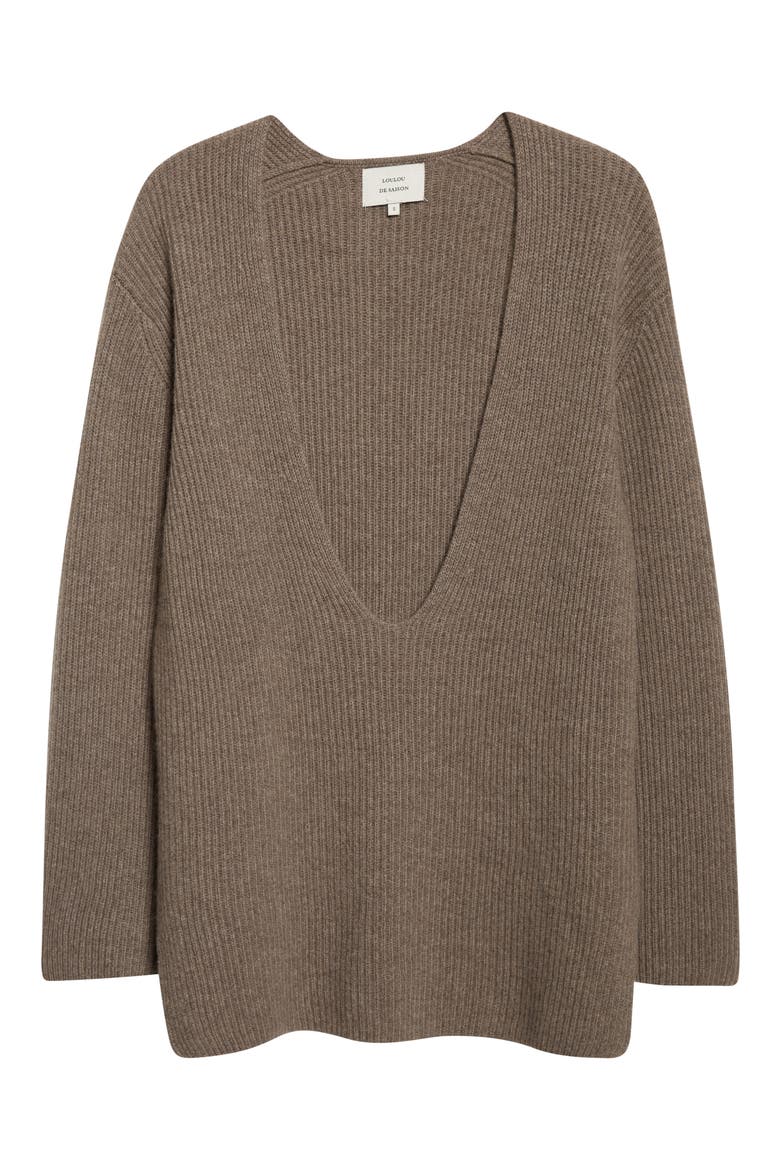 Gabe Dropped U-Neck Cashmere Sweater, Alternate, color, ASHES MELANGE