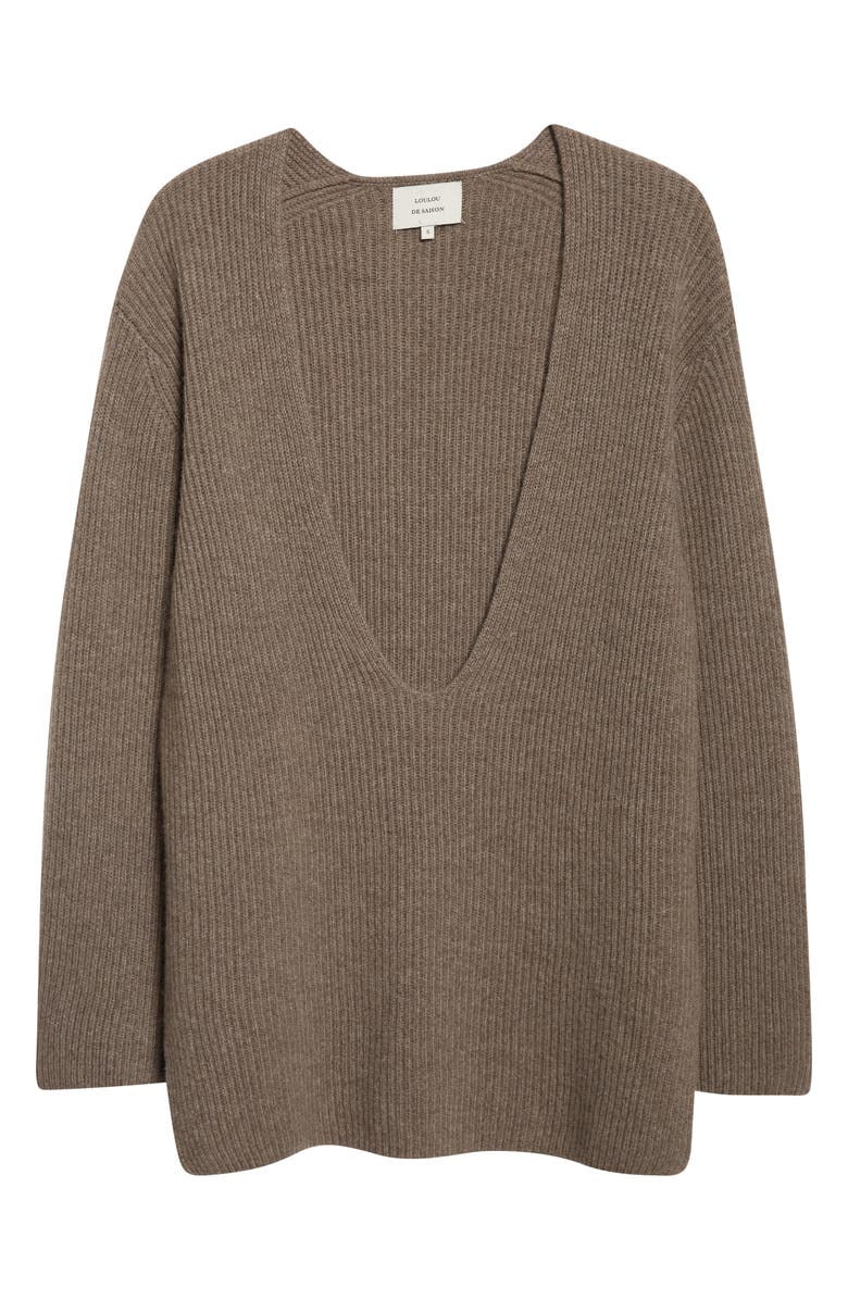 LOULOU DE SAISON Gabe Dropped U-Neck Cashmere Sweater, Alternate, color, Ashes Melange