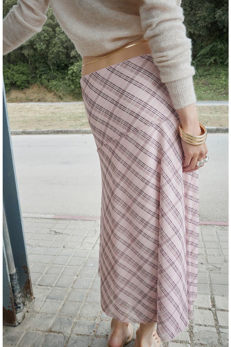 Checked Asymmetric Skirt, Alternate, color, PINK