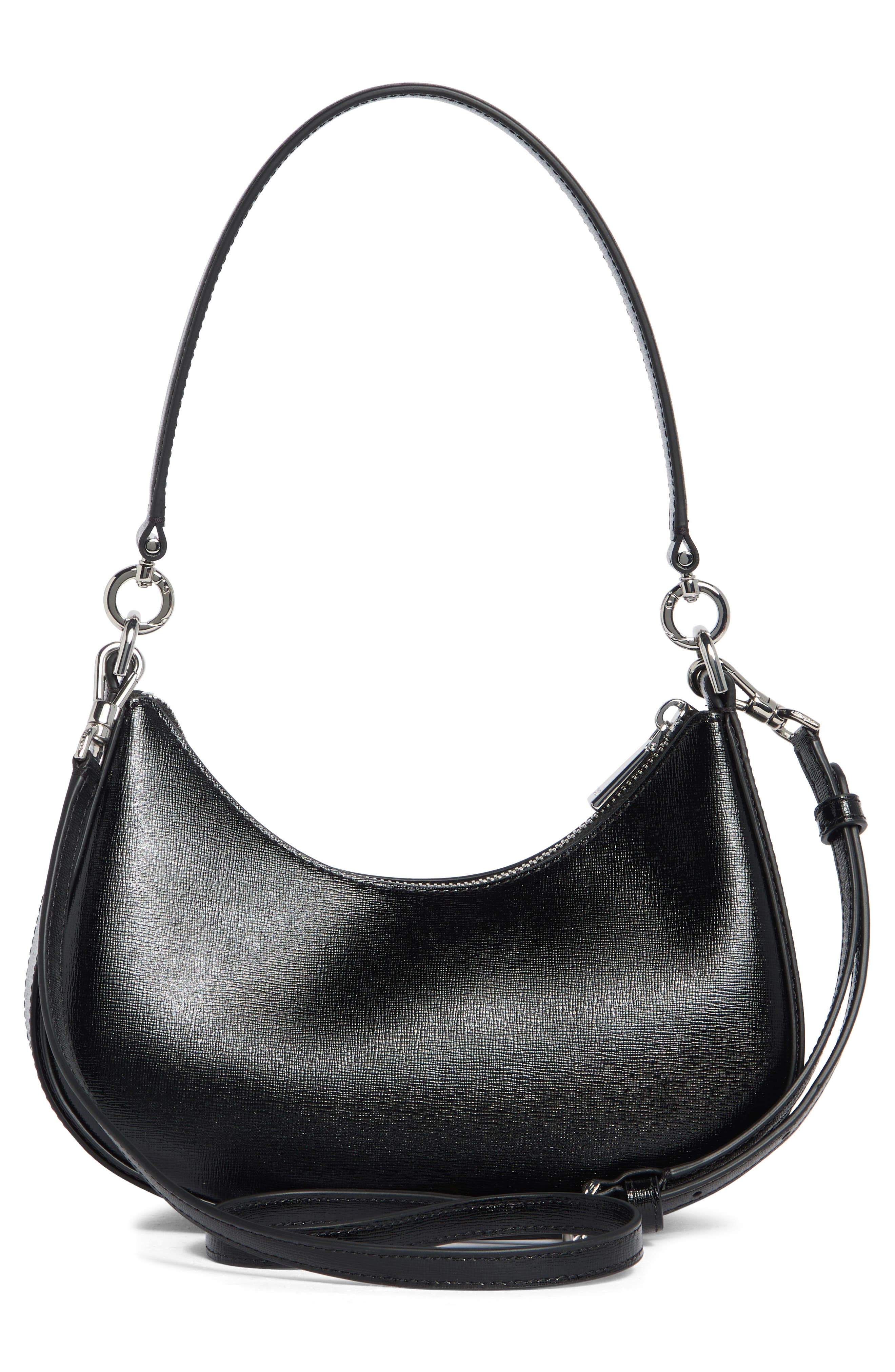 Sam Icon Shiny Saffiano Leather Crossbody Bag, Alternate, color, BLACK