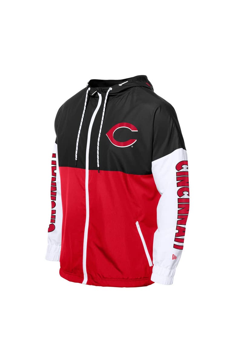 New Era Men's New Era Red/Black Cincinnati Reds Color Block Full-Zip Hoodie Windbreaker, Alternate, color, Red