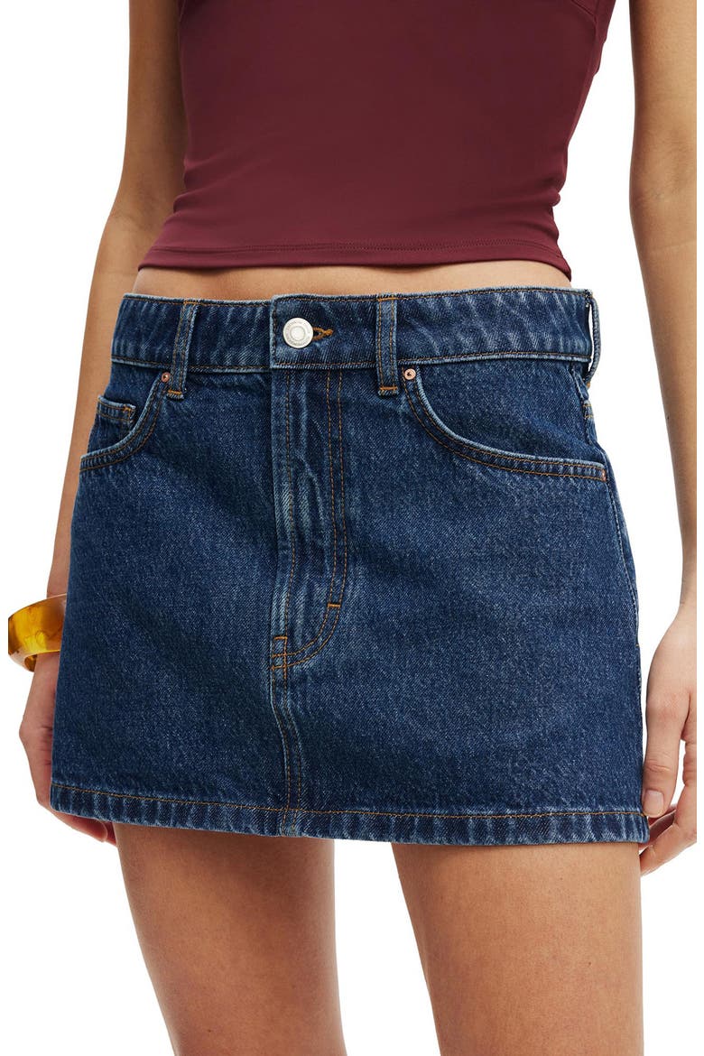 Low Rise Denim Miniskirt, Alternate, color, CELESTE BLUE