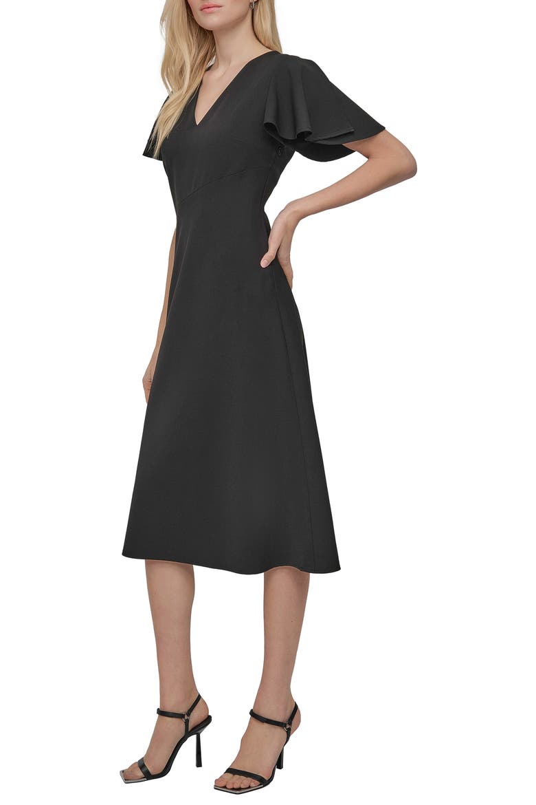 Split Sleeve V-Neck Midi Dress, Alternate, color, BLACK