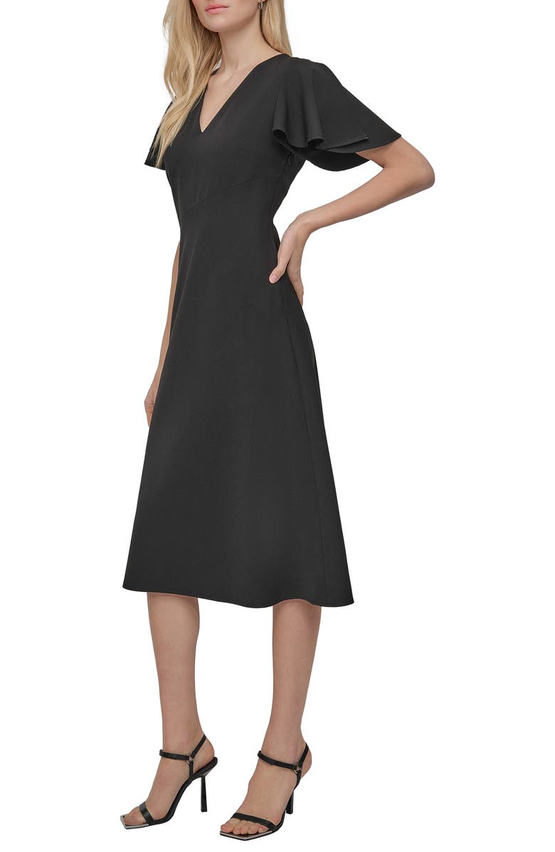 DKNY Split Sleeve V-Neck Midi Dress, Alternate, color, Black