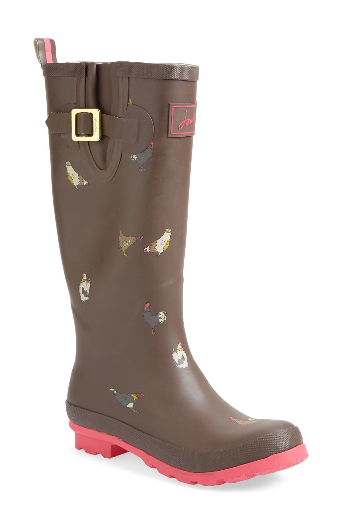 Print Welly Rain Boot, Main, color, BROWN CHICKEN