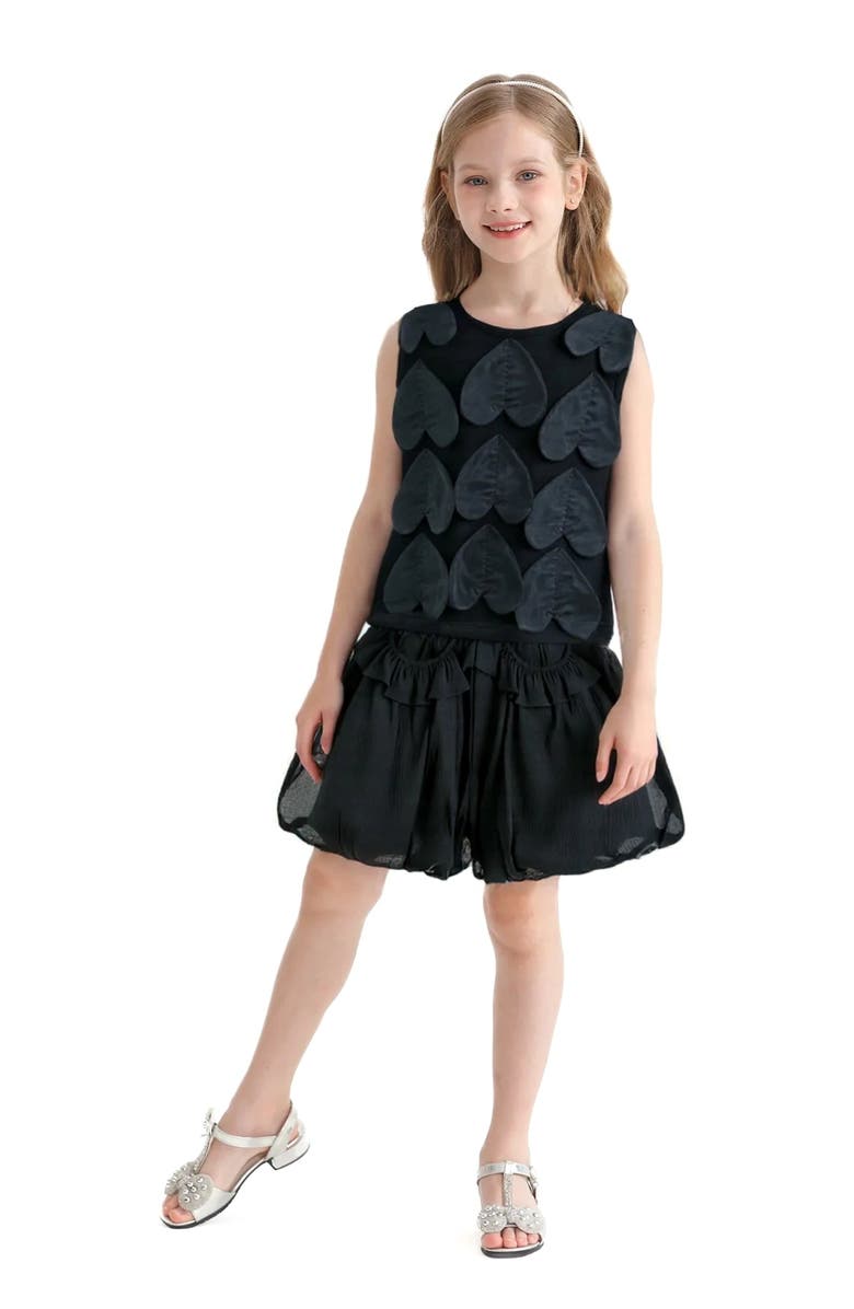 Tulleen Hearts Sleeveless Shorts Set, Main, color, Black