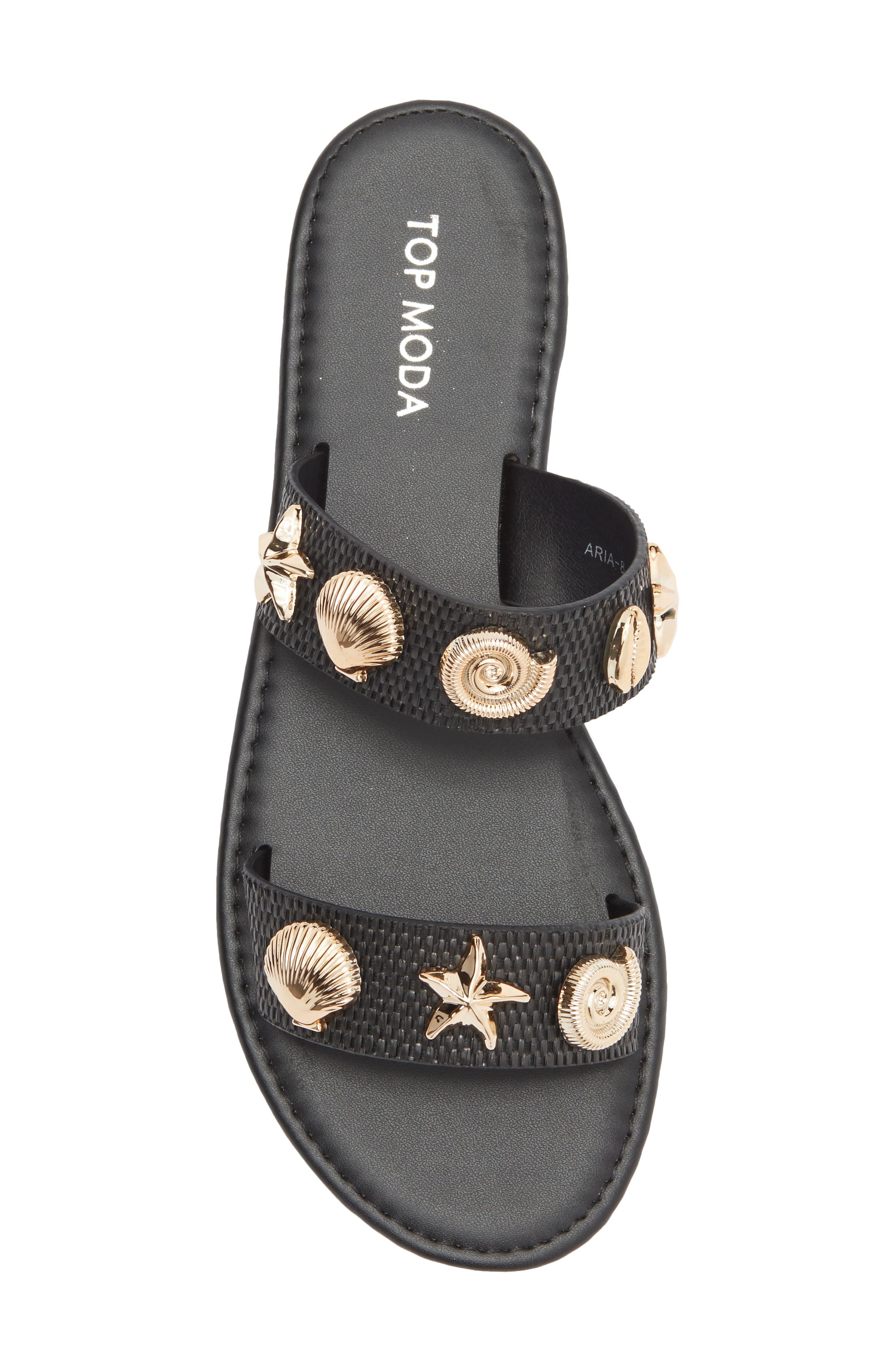 TOP MODA Aria Double Strap Slide Sandal, Alternate, color, Black Raffia