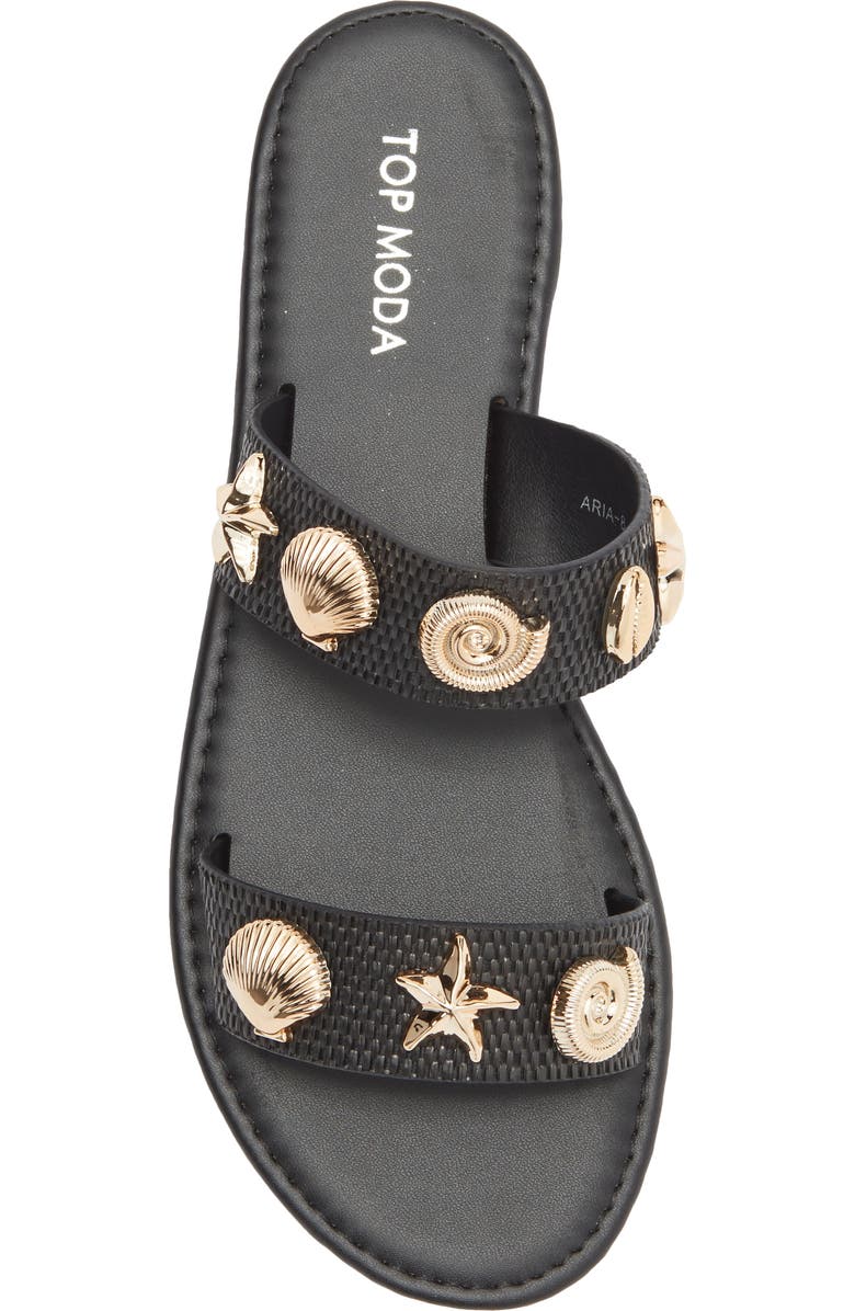 TOP MODA Aria Double Strap Slide Sandal, Alternate, color, Black Raffia