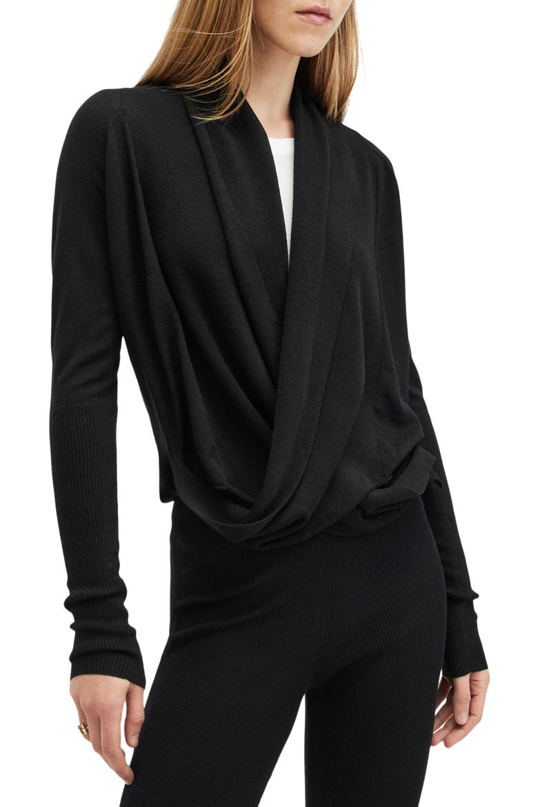 Wasson Pirate Wrap Merino Wool Cardigan, Main, color, BLACK