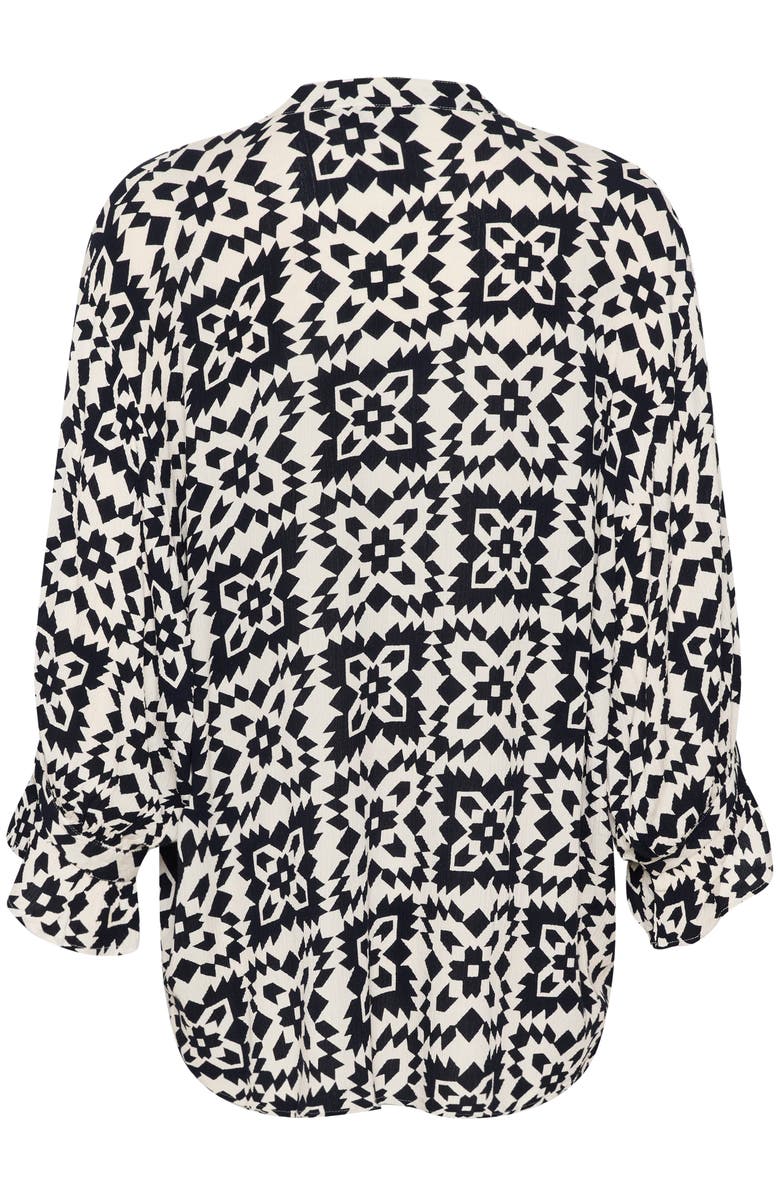 Soaked in Luxury Zaya 3/4 Sleeves V-Notch Neck Blouse, Alternate, color, White And Navy Folklore