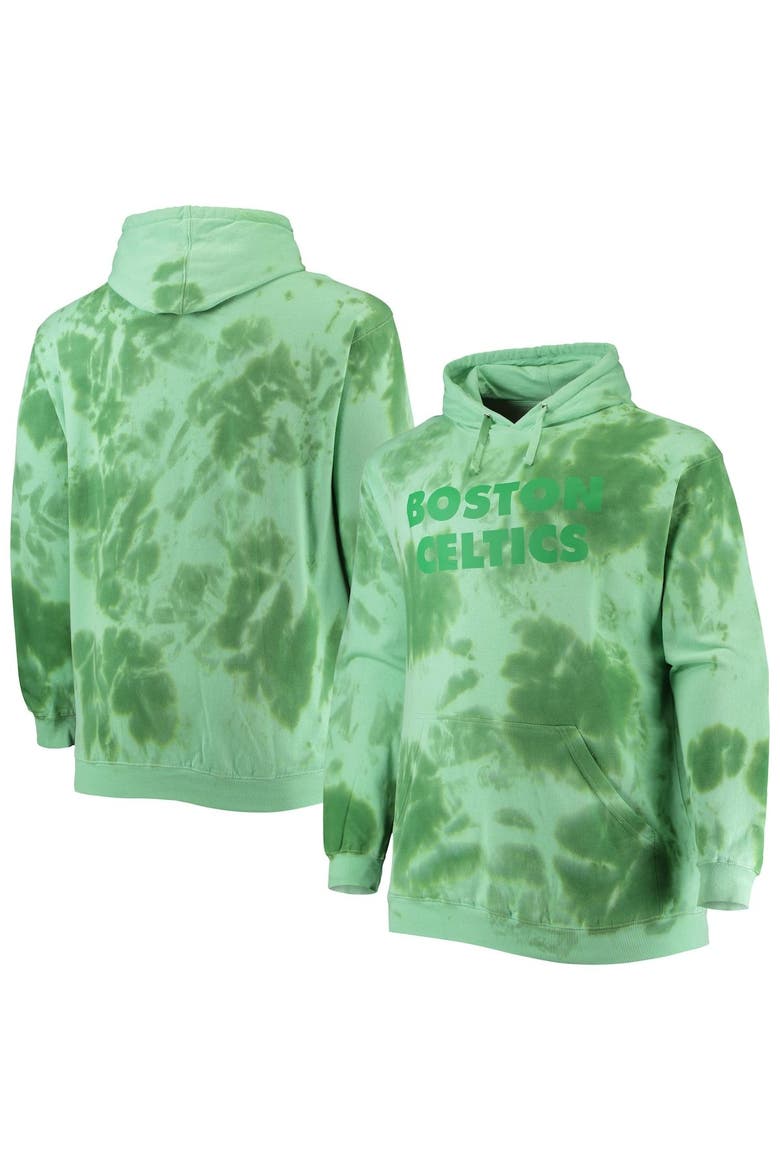 Men's Fanatics Branded Kelly Green Boston Celtics Big & Tall Wordmark Cloud Dye Pullover Hoodie, Main, color, Kelly Green