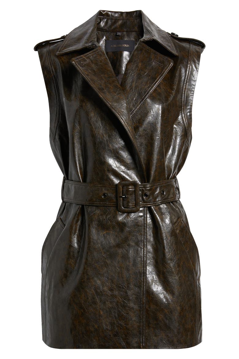 Belted Faux Leather Vest, Alternate, color, DARK BROWN