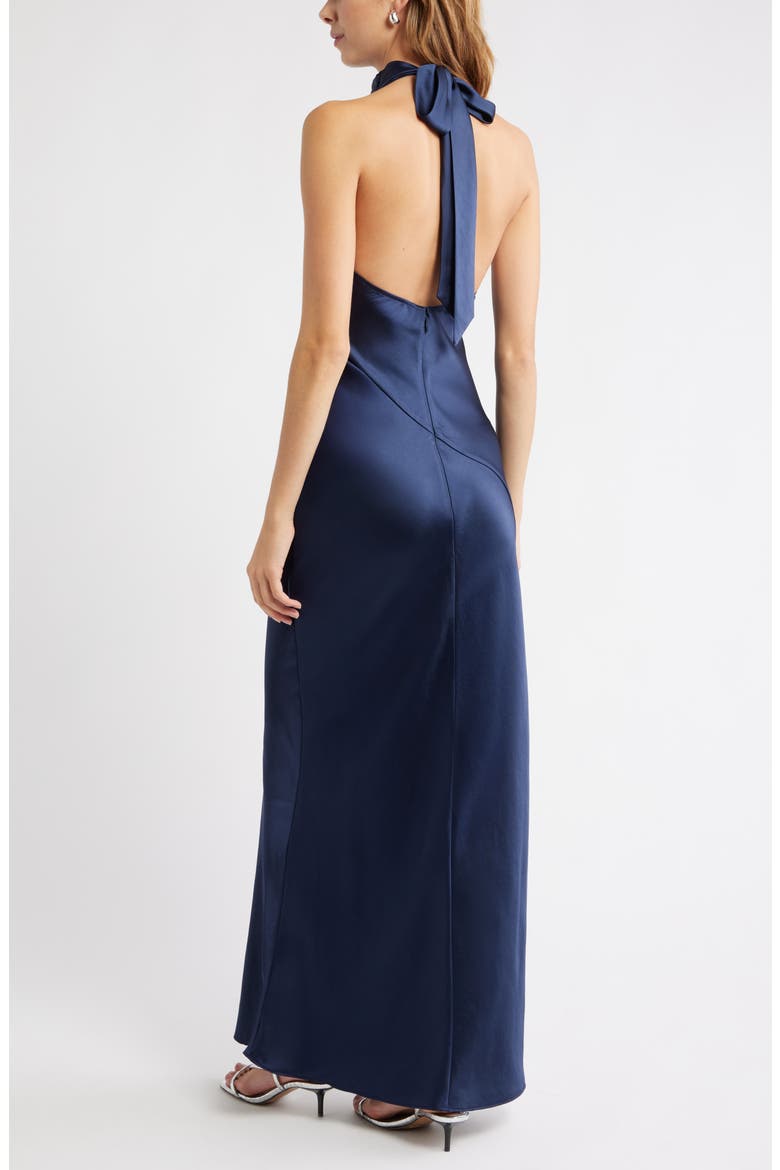 Sleeveless Satin Halter Dress, Alternate, color, NAVY IRIS