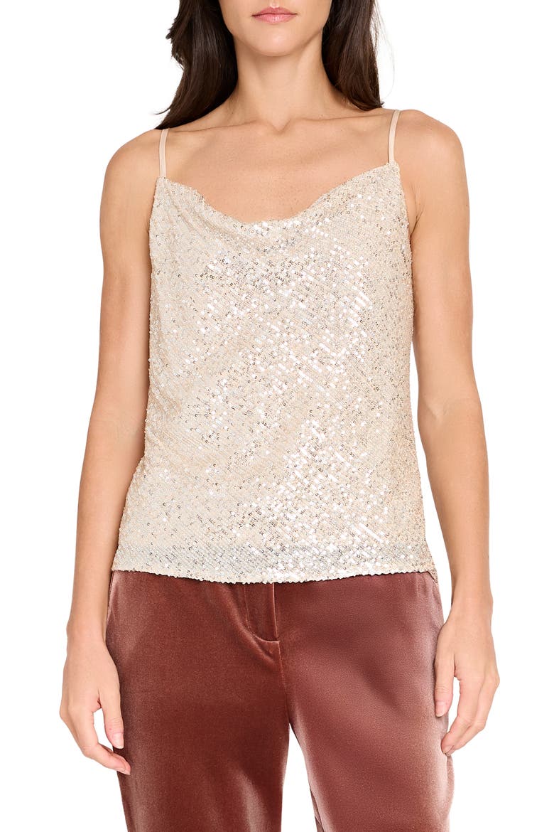 Sequin Cowl Neck Camisole, Main, color, LIGHT BEIGE SILVER