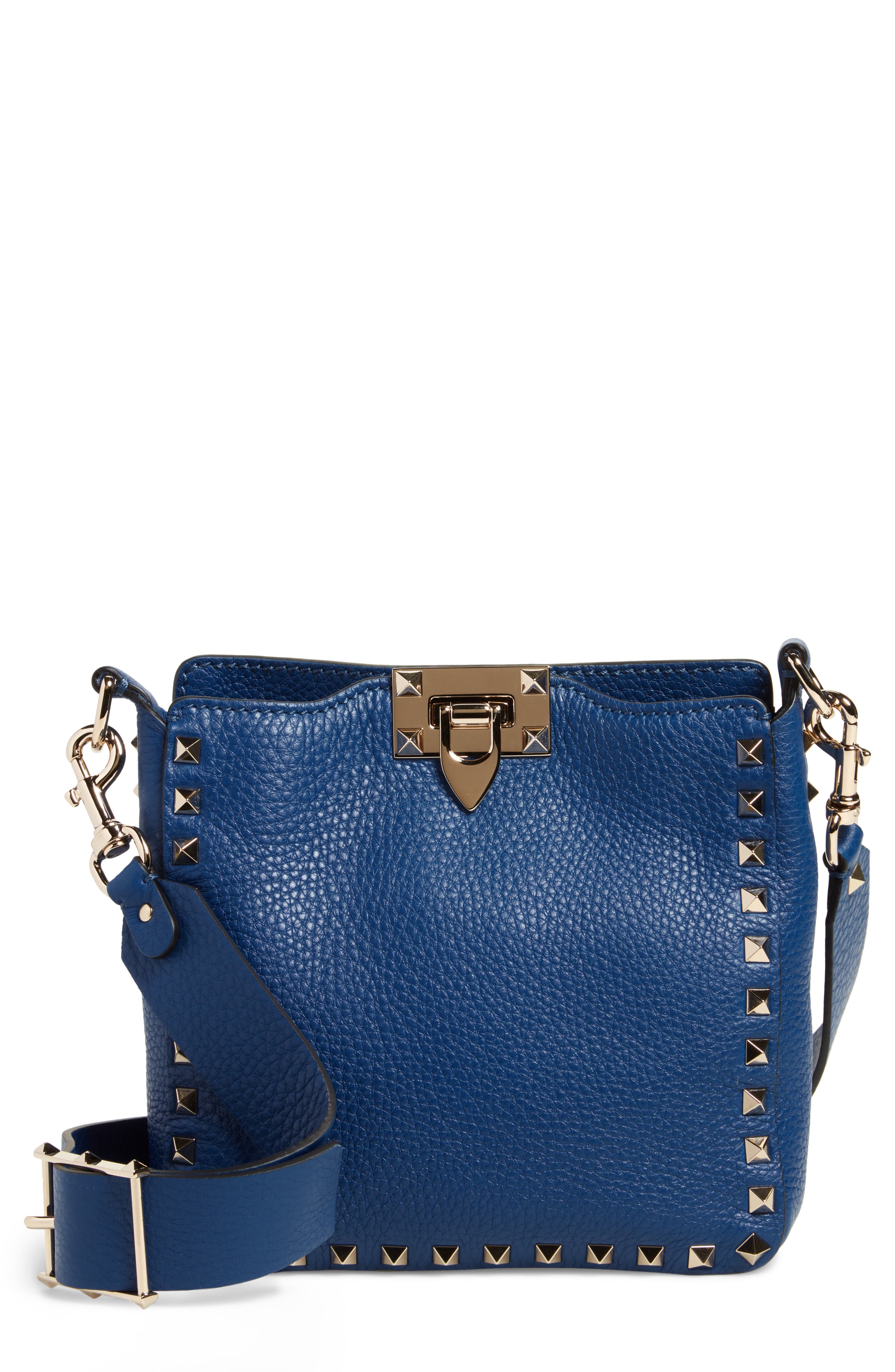 Valentino Garavani Mini Rockstud Leather Hobo Bag, Main, color, 
