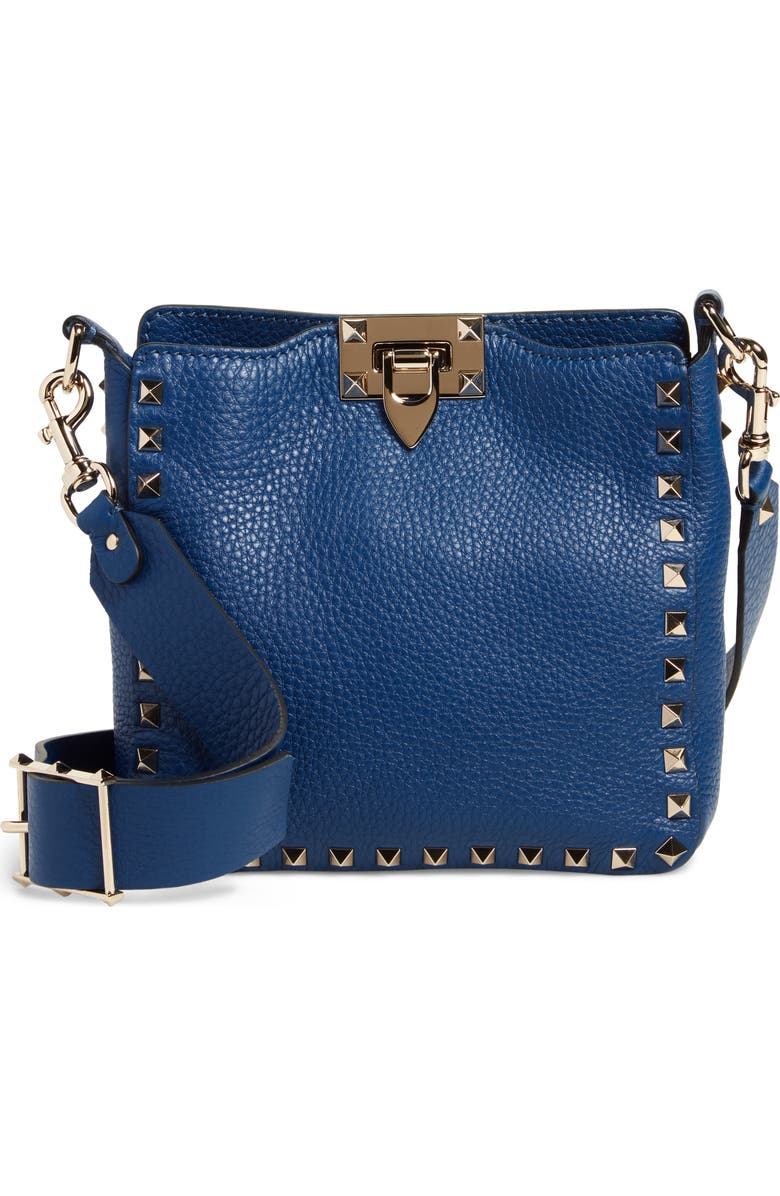 Valentino Garavani Mini Rockstud Leather Hobo Bag, Main, color,