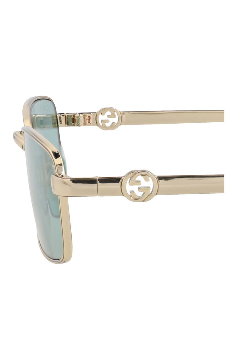 56mm Rectangle Metal Frame Sunglasses, Alternate, color, GOLD GOLD GREEN