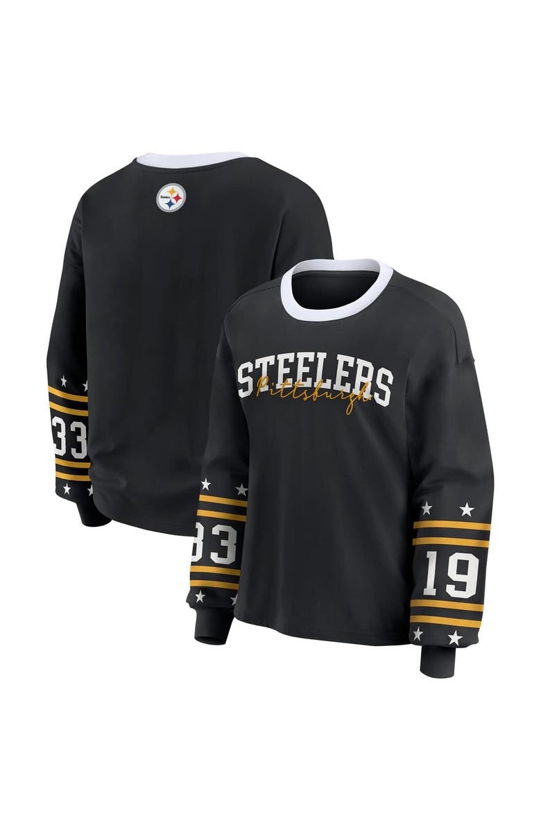 WEAR by Erin Andrews Women's WEAR by Erin Andrews Black Pittsburgh Steelers Plus Size Sport Long-Sleeve T-Shirt, Main, color, Black