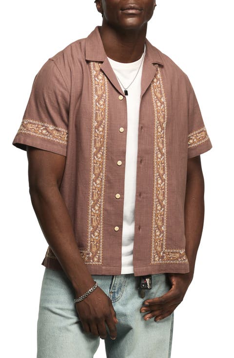 Embroidered Cotton Blend Camp Shirt