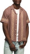 Lucky Brand Embroidered Cotton Blend Camp Shirt