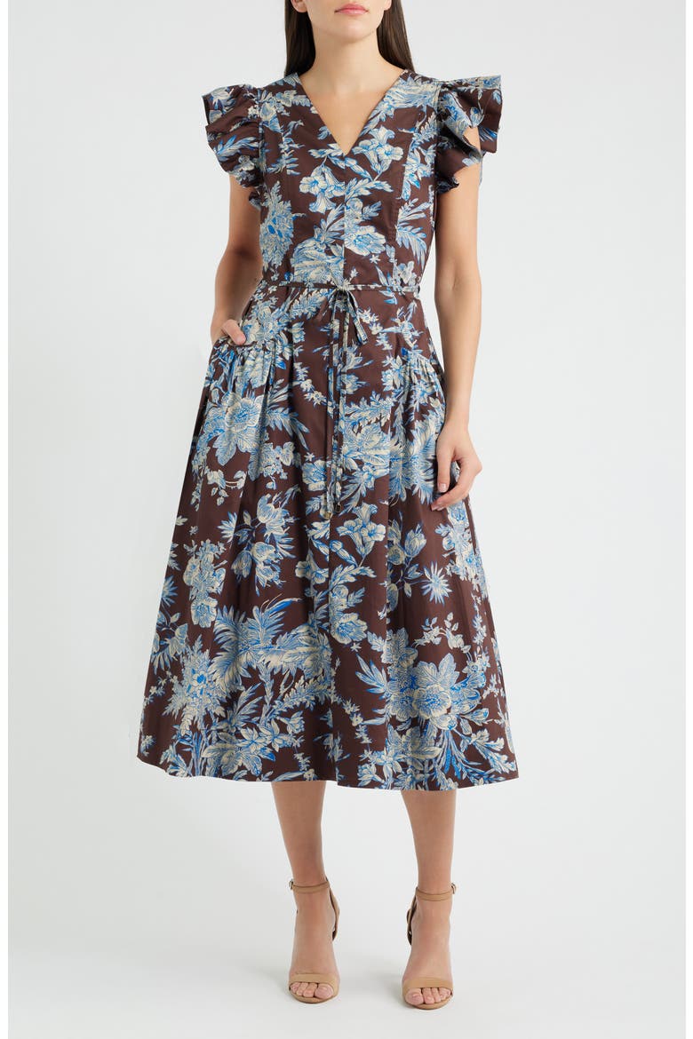The Eloise Floral Print A-Line Dress, Main, color, FLORAL EARTH PRINT