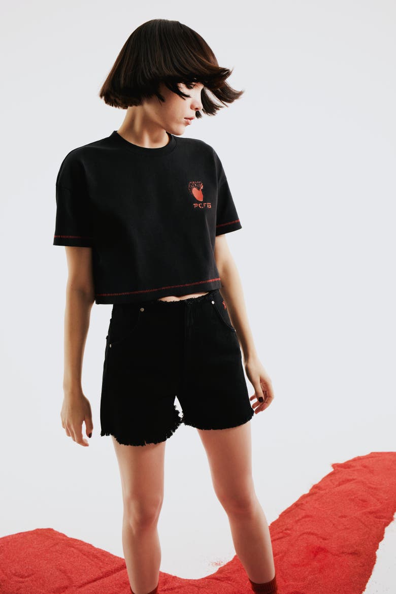 Cotton Women Crop Tee, Alternate, color, BLACK