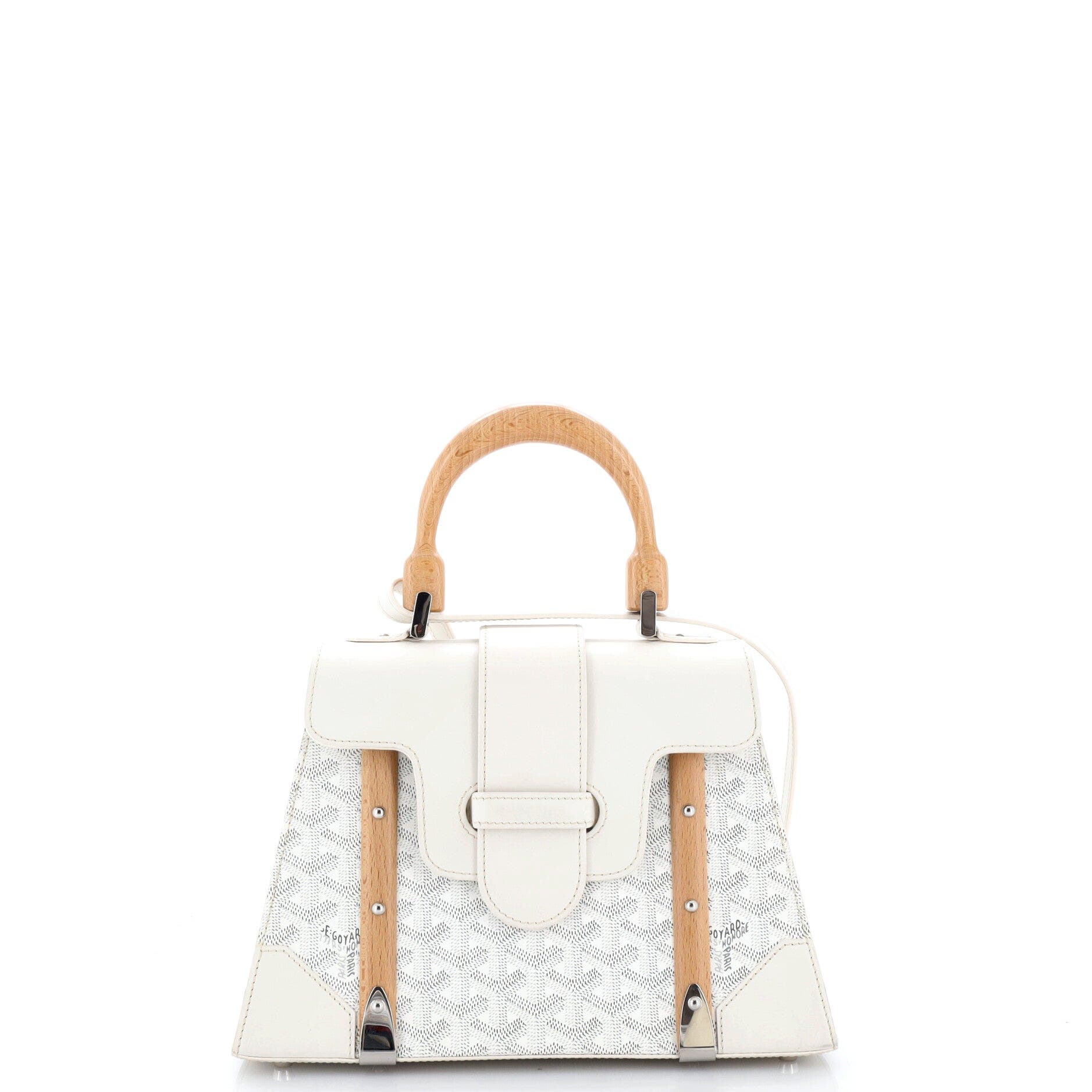 Saigon Top Handle Bag Coated Canvas with Leather PM, Main, color, White