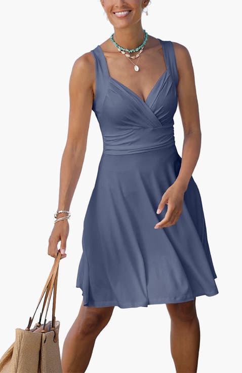 Women's Sleeveless Wrap Look Dress