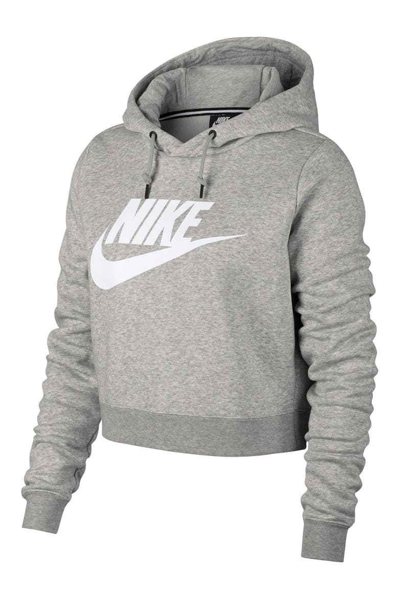 Sportswear Rally Crop Hoodie, Main, color, GREY HEATHER/ PALE GREY/ WHITE