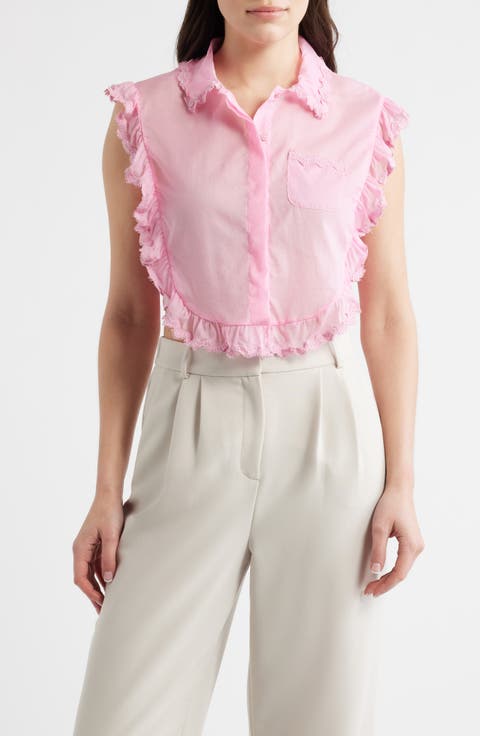 Insua Frill Detail Sleeveless Cotton Voile Button-Up Shirt